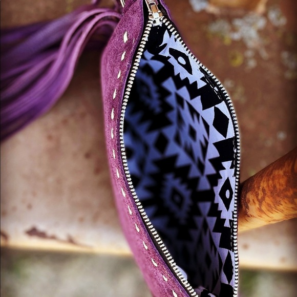 Handmade purple suede wristlet